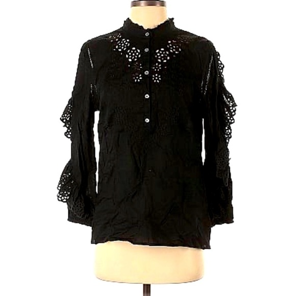 J Crew // Eyelet Lace Ruffle Long Sleeve Button Down Blouse - Picture 1 of 9